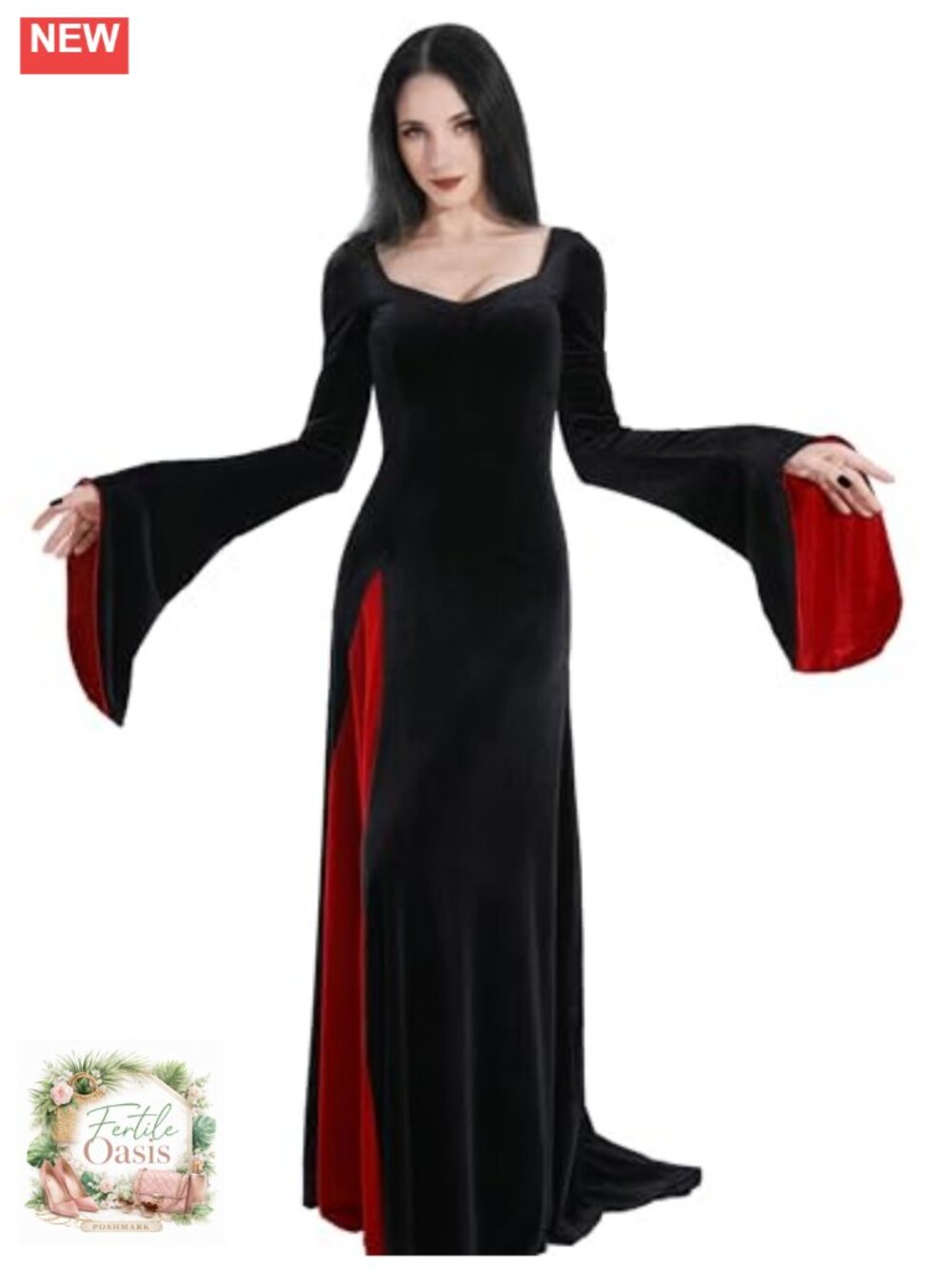 Morticia Addams Costume Women Velvet Gothic Maxi Dress Halloween Cosplay